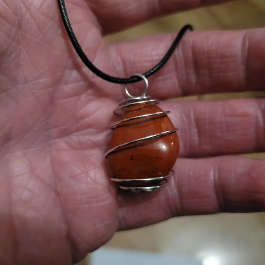Red jasper wire cage necklace