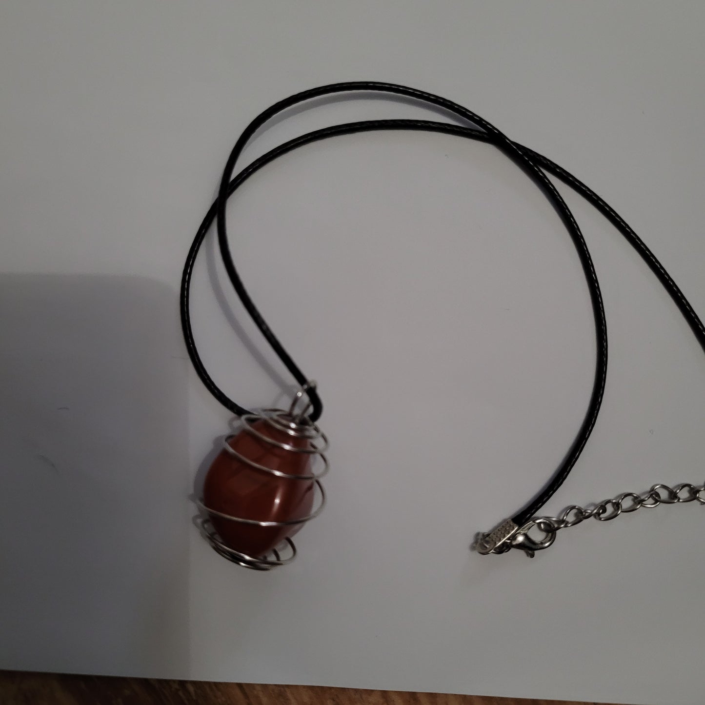 Red jasper wire cage necklace