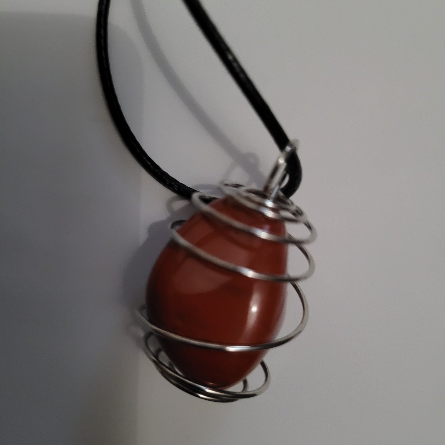 Red jasper wire cage necklace